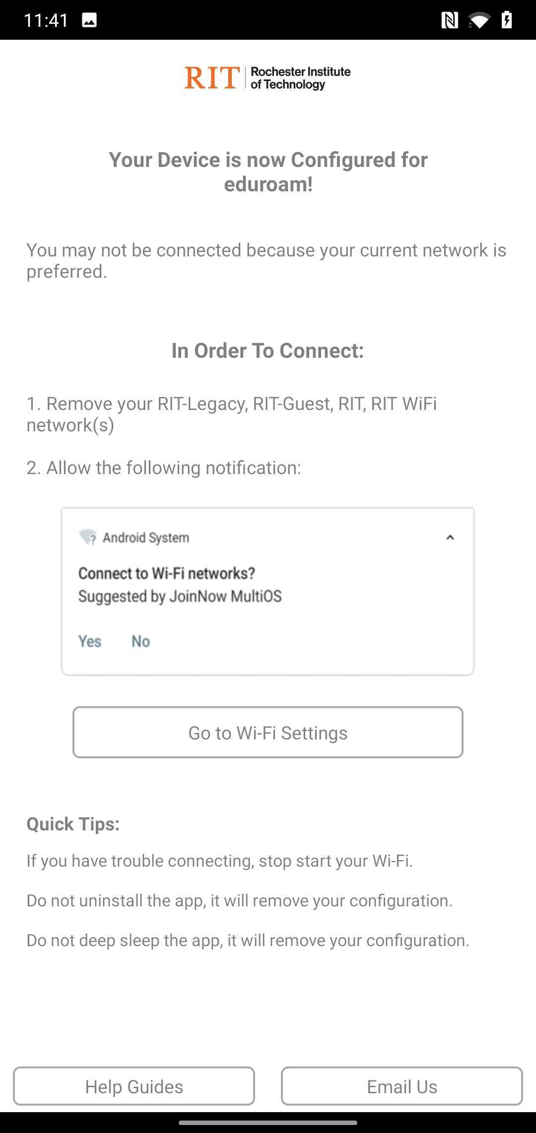 ITS How to connect to RIT WiFi on an Android device Service Portal